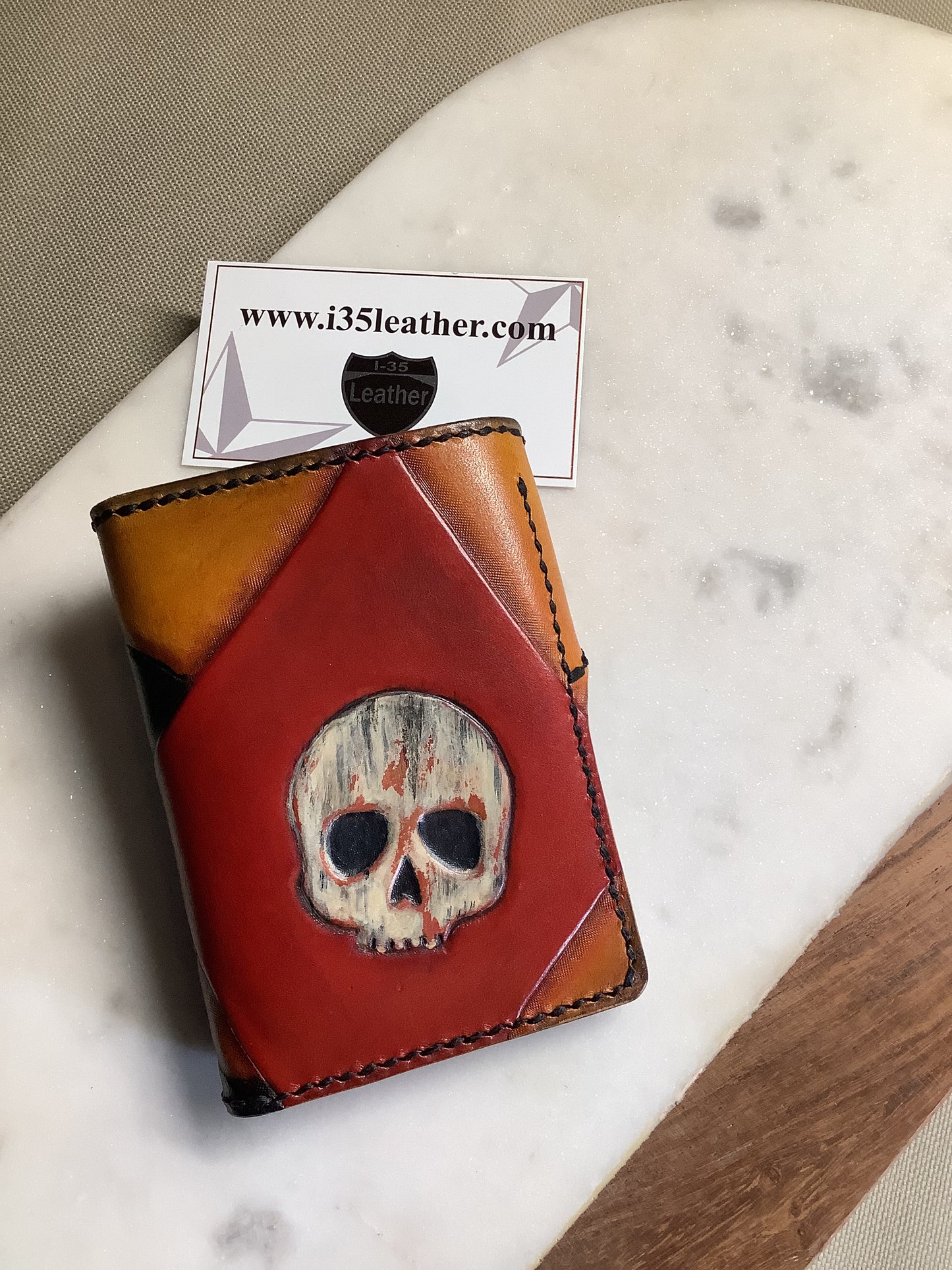 I-35 Leather - Vertical Wallet - Poker Skulls