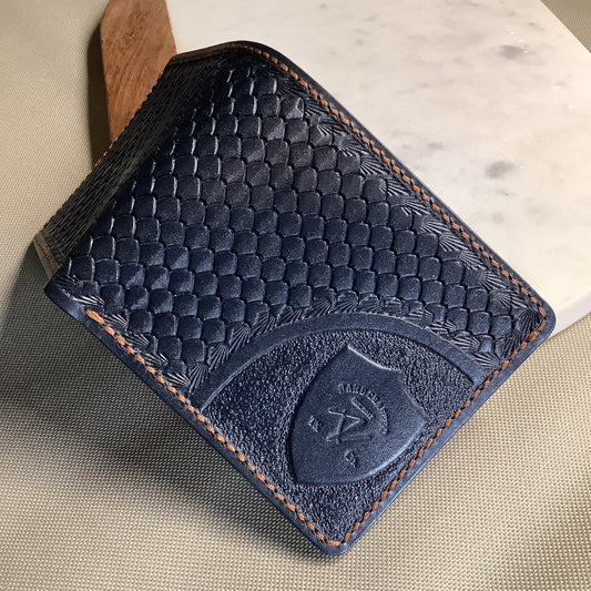 I-35 Leather - Bifold Wallet - Navy Blue tooled (interior and exterior)