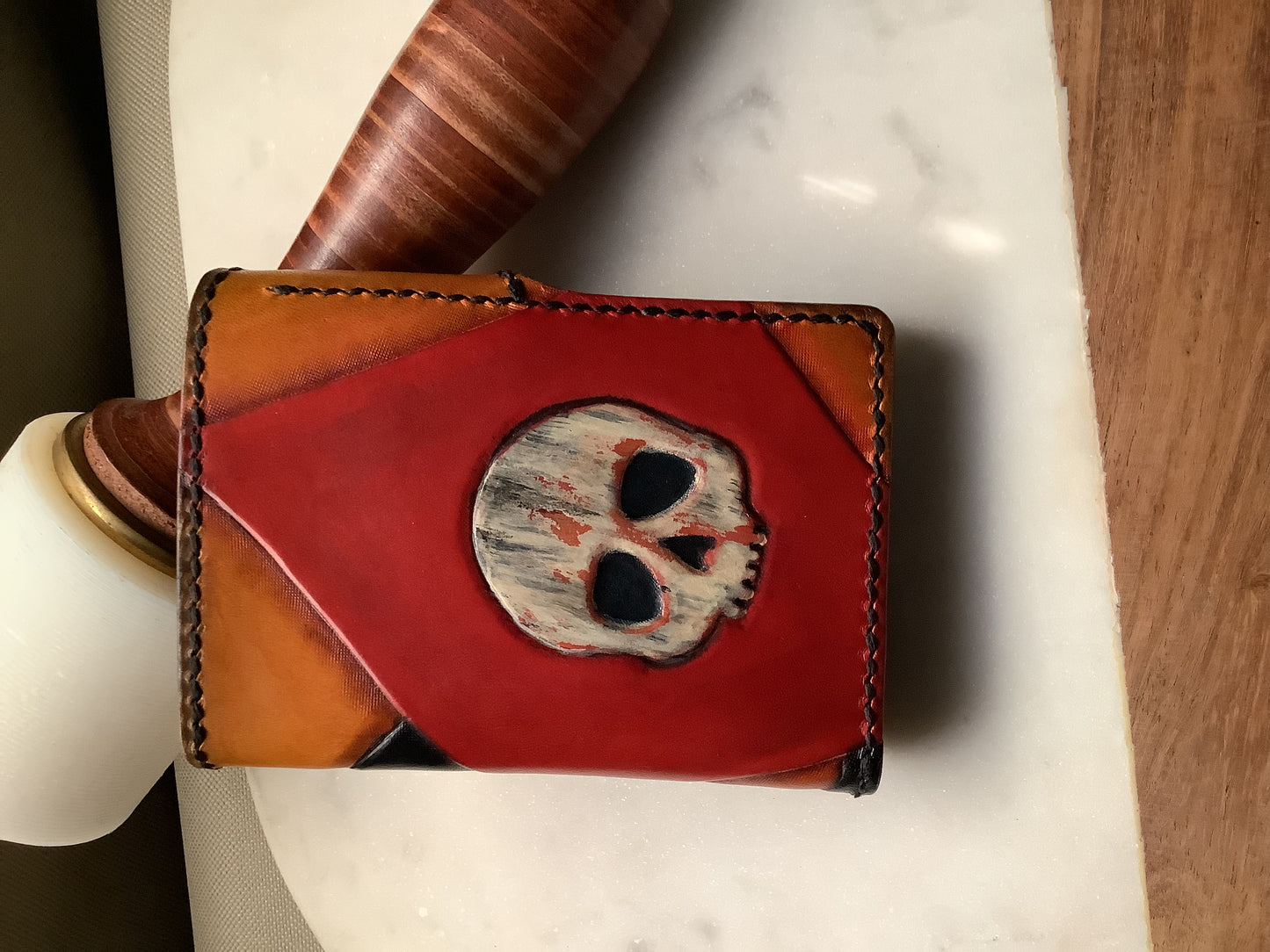 I-35 Leather - Vertical Wallet - Poker Skulls