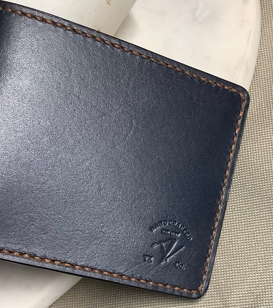 I-35 Leather - Bifold Wallet - Navy Blue with Chestnut interior