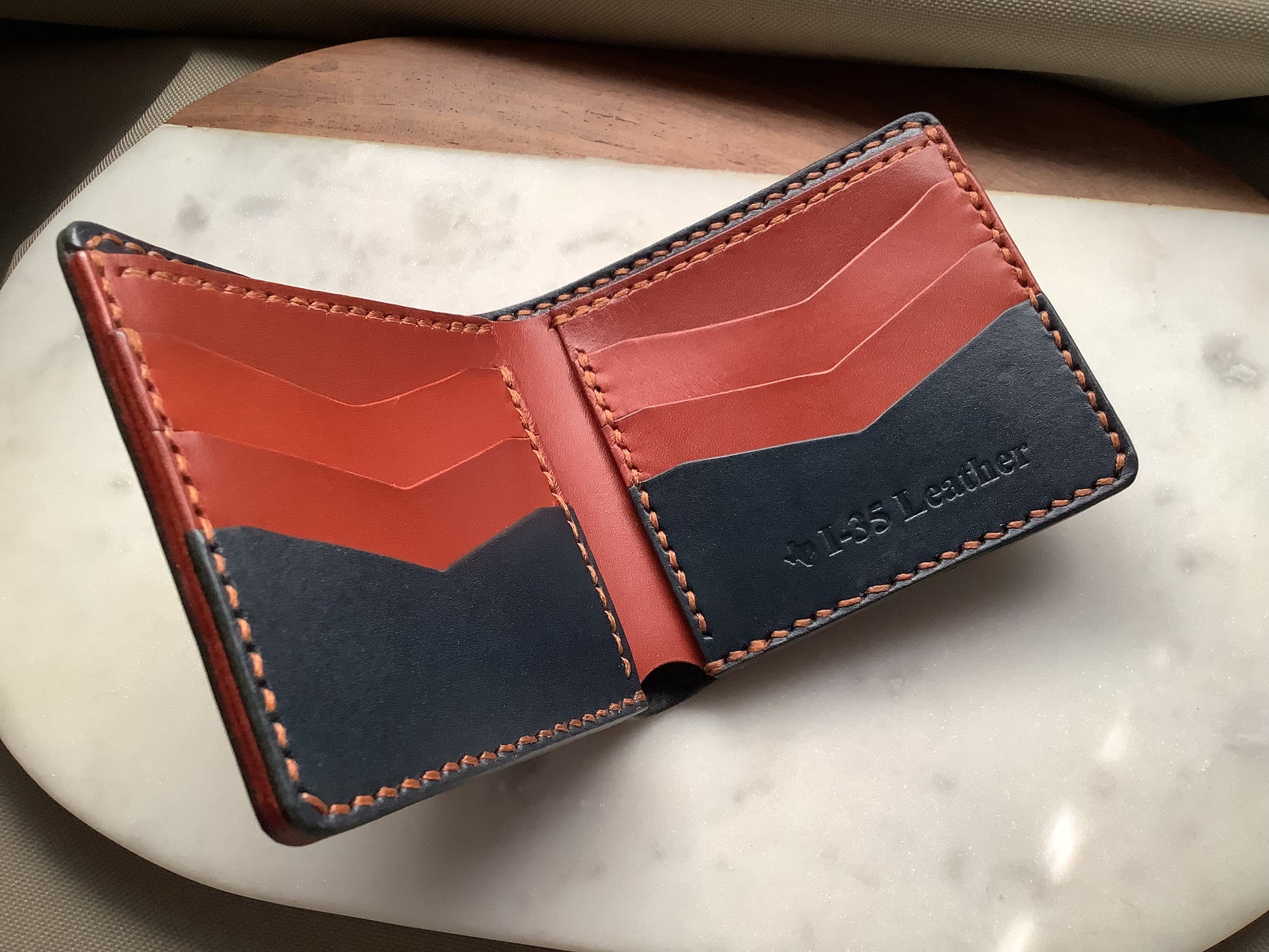 I-35 Leather - Bifold Wallet - Navy Blue tooled (exterior only)