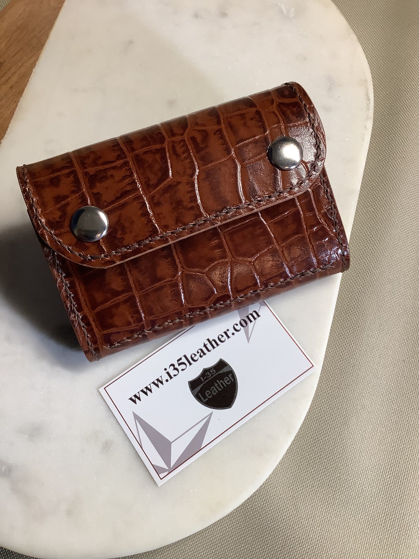 I-35 Leather - Medium Snap Wallet - Brown Crocodile Embossed Leather