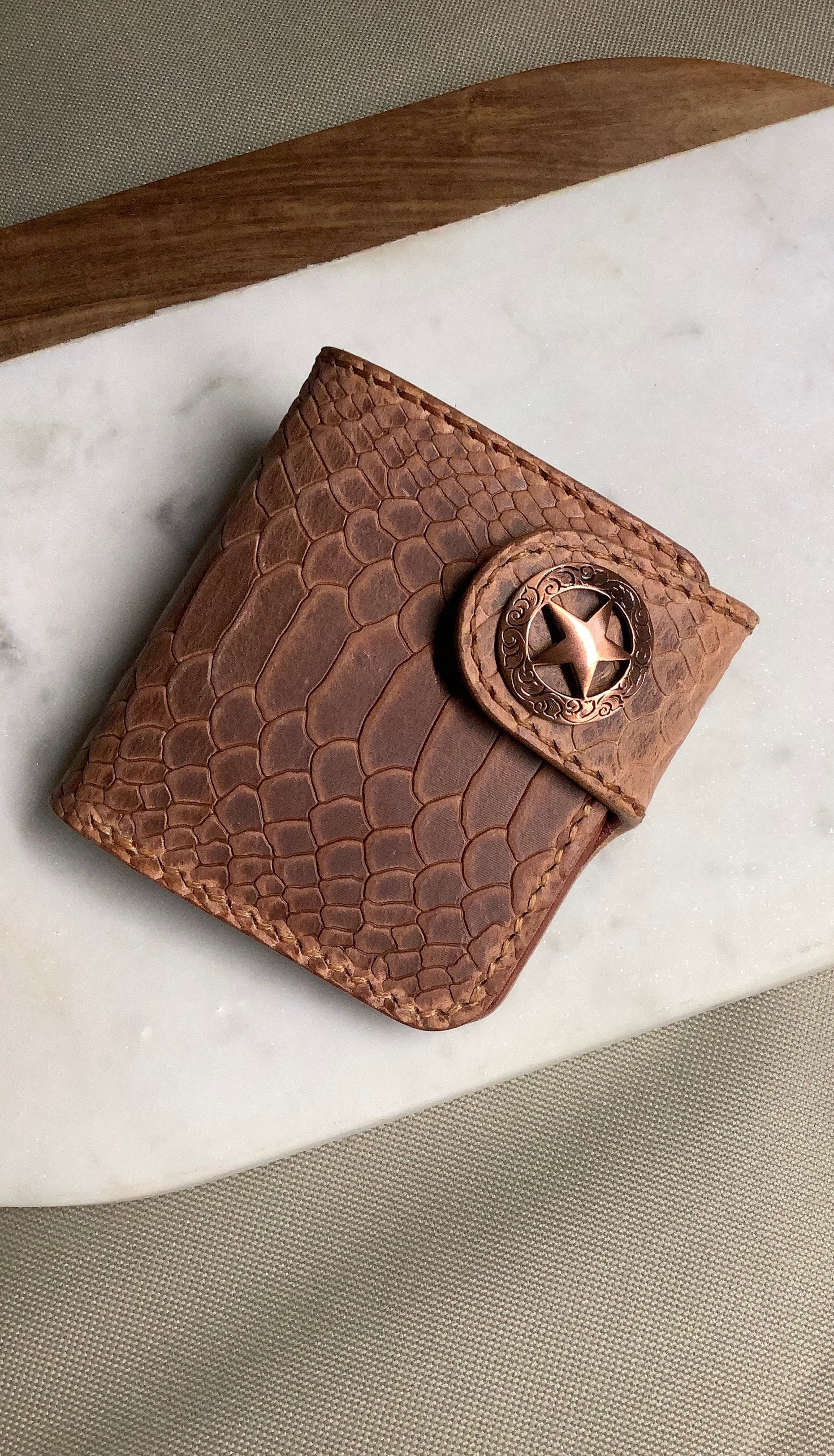 I-35 Leather - Bifold Snap Wallet - Natural Python Embossed Leather