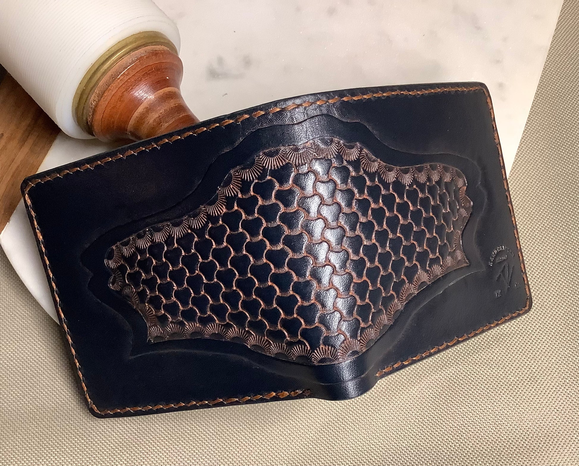 I-35 Leather - Bifold Wallet - Navy Blue tooled (exterior only)