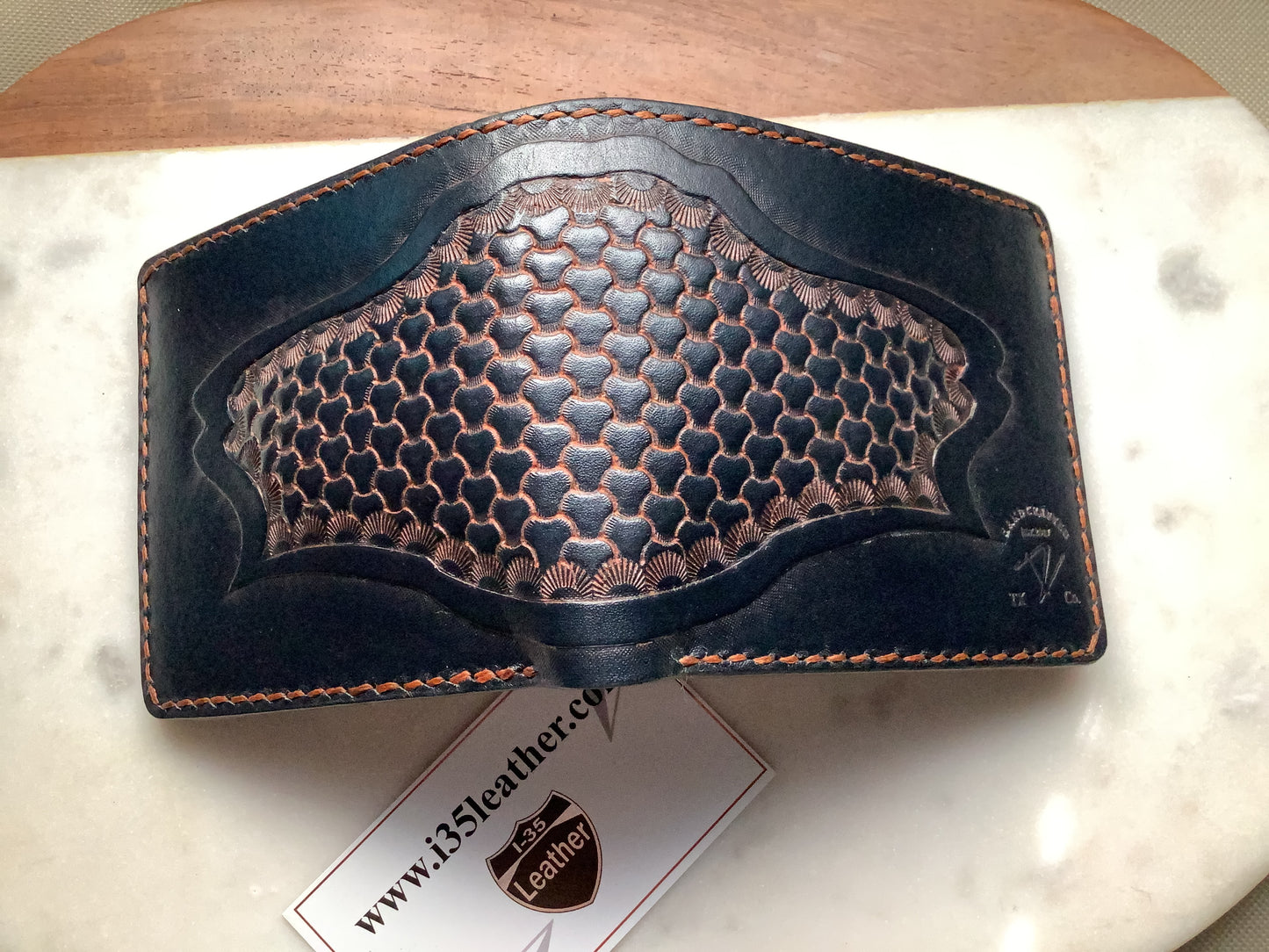 I-35 Leather - Bifold Wallet - Navy Blue tooled (exterior only)